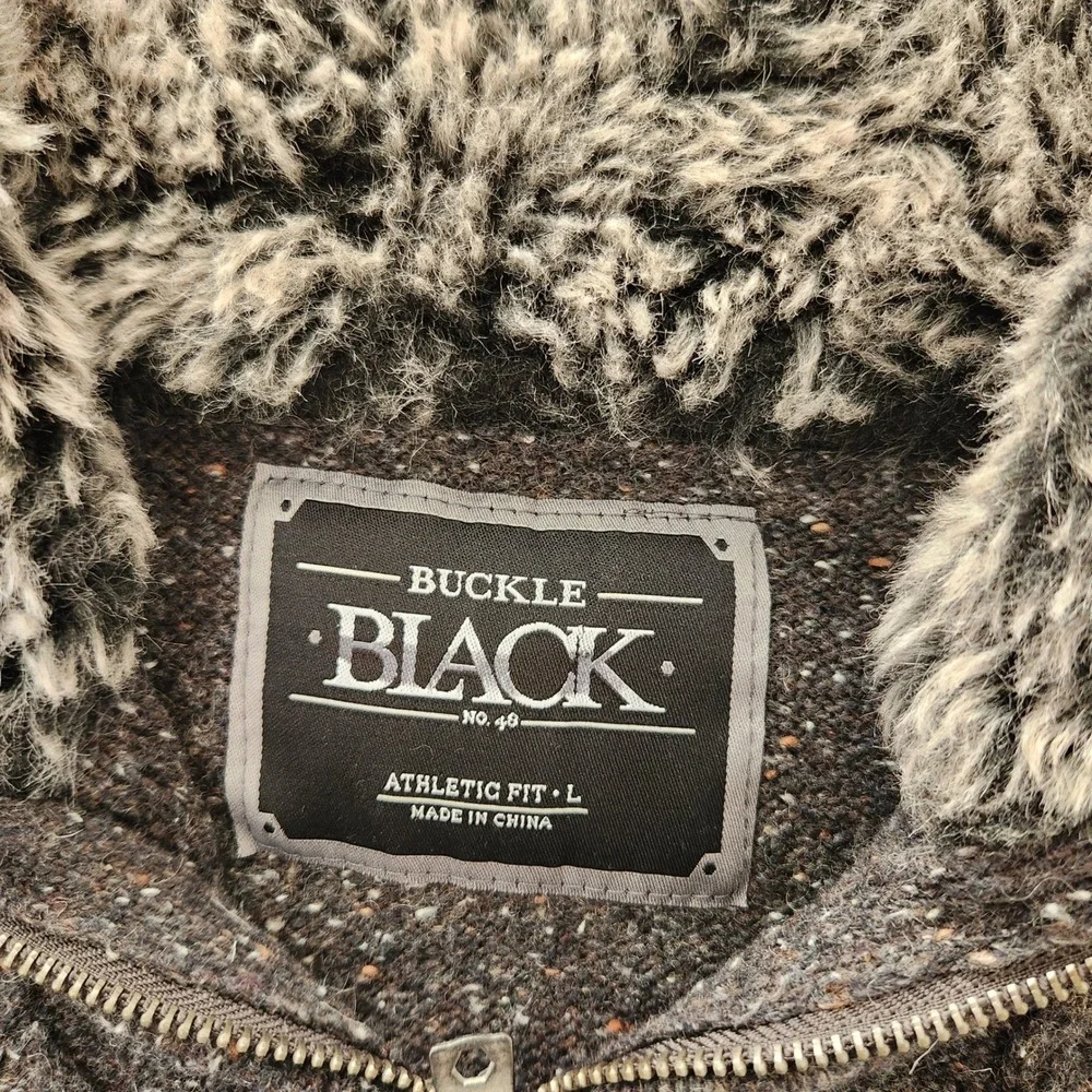 Buckle Black Men’s Cable Knit Mock Neck Sweater Size L‎ Gray Wool Blend